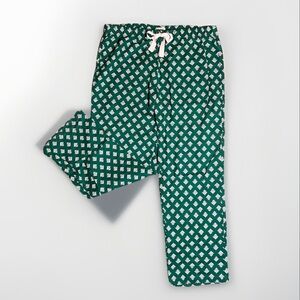 J.Crew Soft Flannel Pajama Pants Green Print Drawstring Waist
